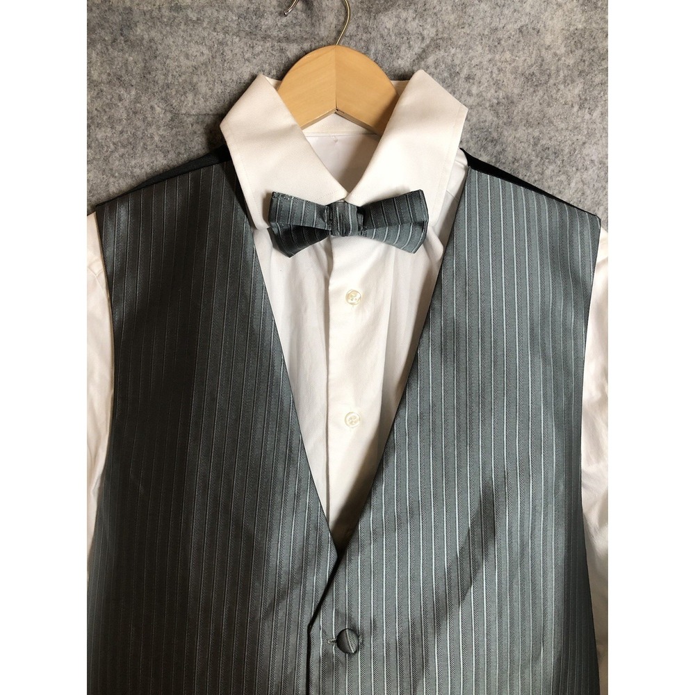Marshall Stewart Vest Medium Gray Waistcoat with Bow Tie Formal Wedding Party